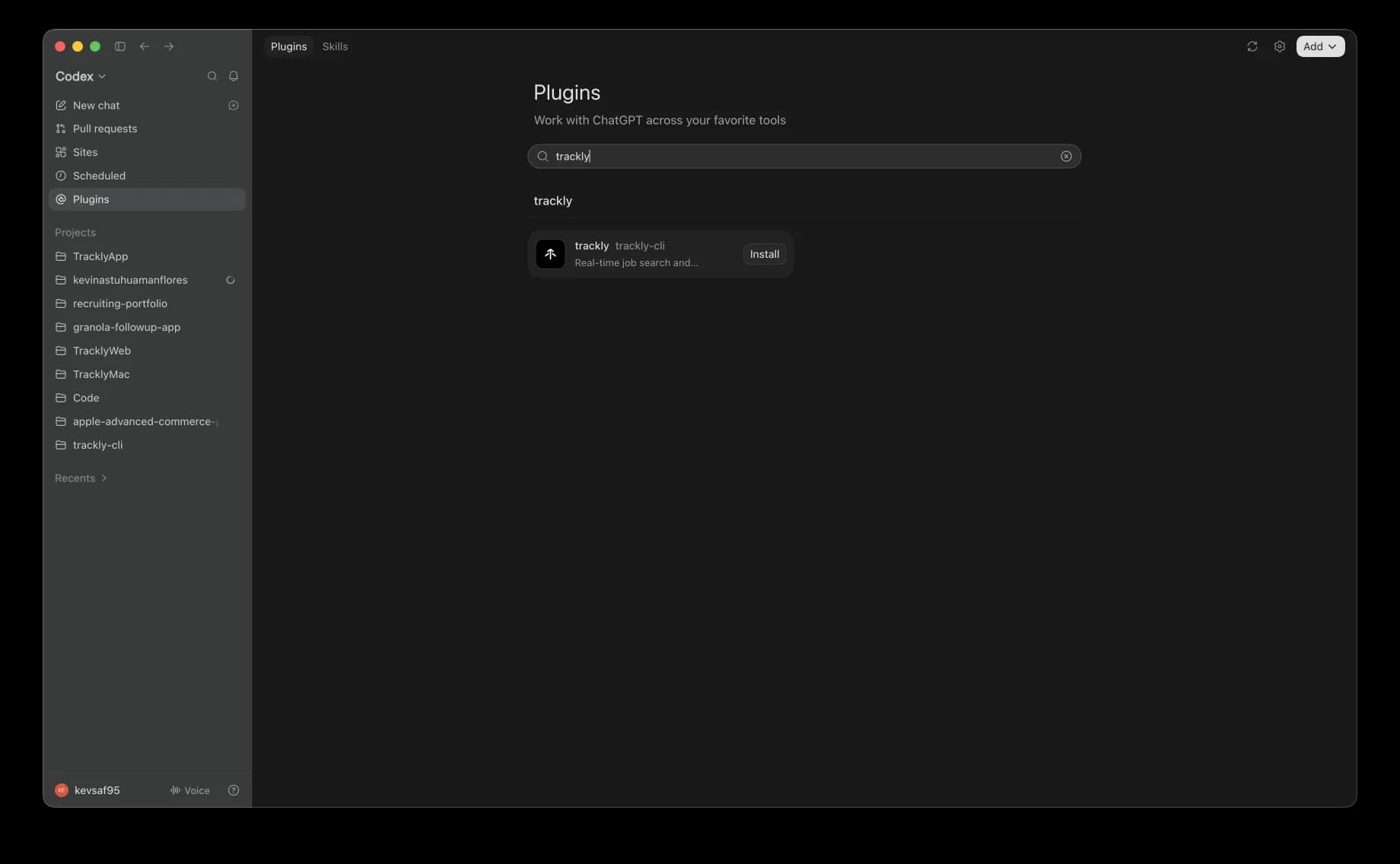 Codex plugin search results for Trackly